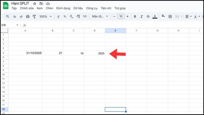 Hướng dẫn tách ngày, tháng, năm bằng hàm SPLIT trong Google Sheets - Bước 3